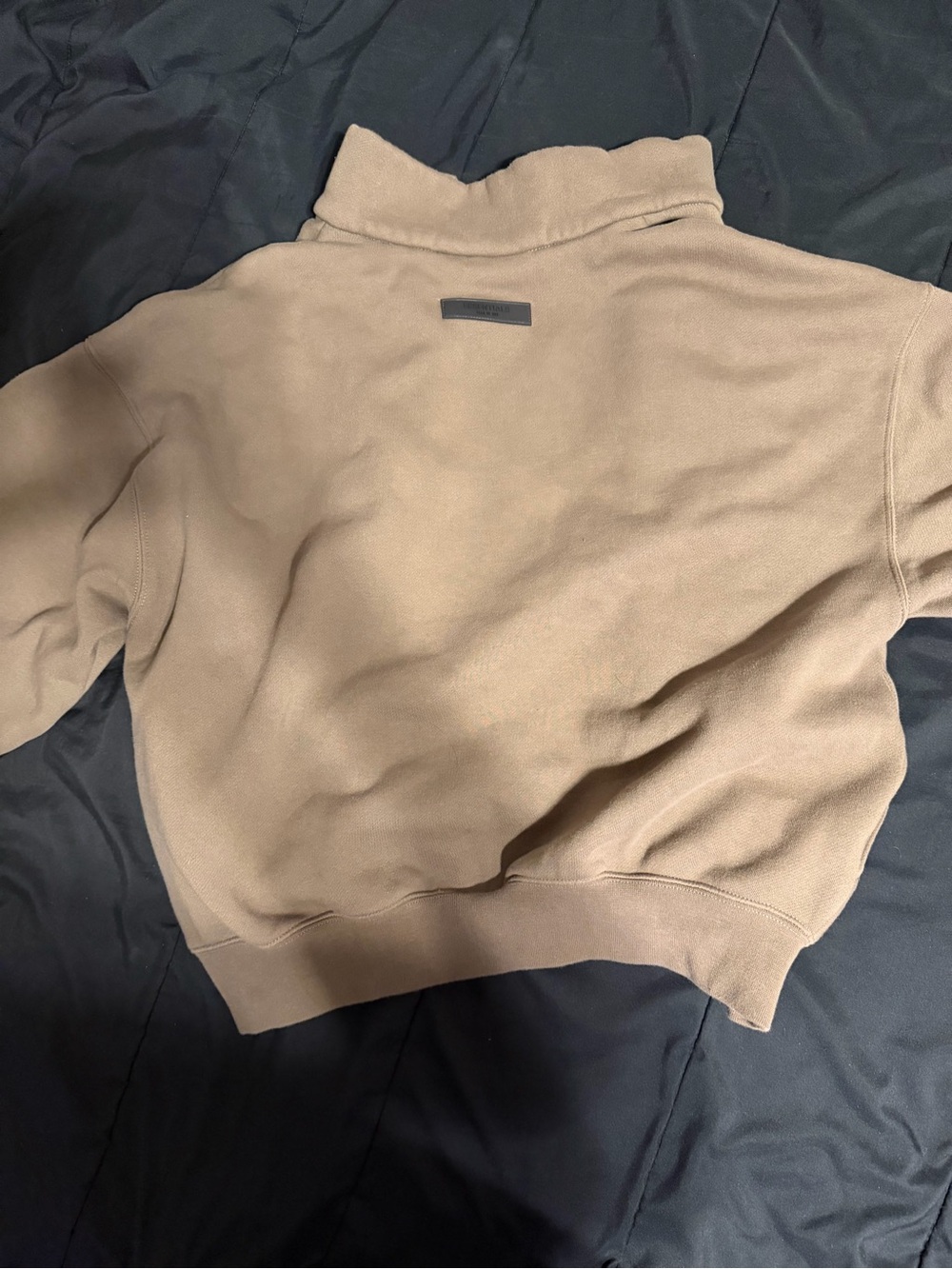 ESSENTIALS Taupe Cropped Quarter-Zip Bomber Jacket - Picture 2 of 4